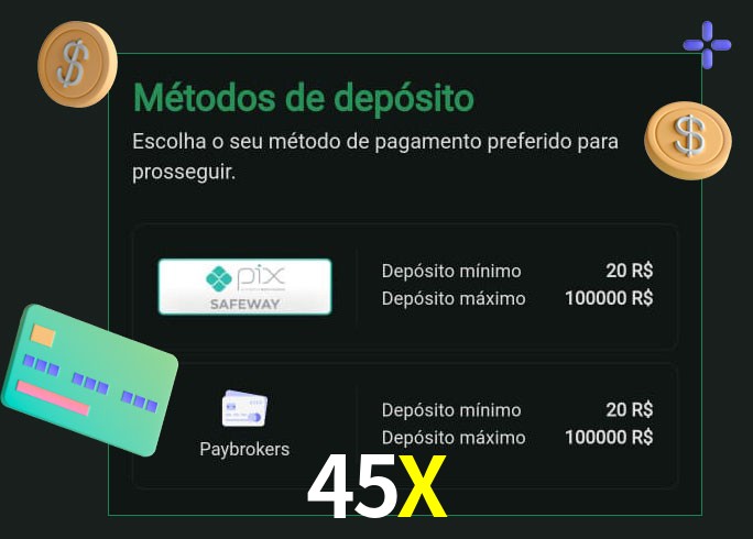 O cassino 45X oferece uma grande variedade de métodos de pagamento